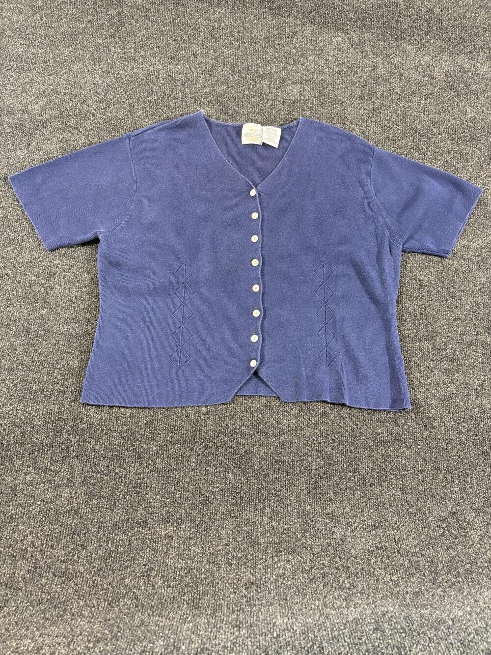 Bentley Cardigan Womens XL Blue Argyle Short Sleeve Button Front V Neck Knit